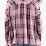 Ichi Antiquities Apparel Womens Blouses Linen Cotton Tartan Shirt Pink / One Size
