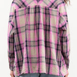 Ichi Antiquities Apparel Womens Blouses Linen Cotton Tartan Shirt Pink / One Size