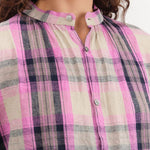 Ichi Antiquities Apparel Womens Blouses Linen Cotton Tartan Shirt Pink / One Size