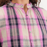 Ichi Antiquities Apparel Womens Blouses Linen Cotton Tartan Shirt Pink / One Size
