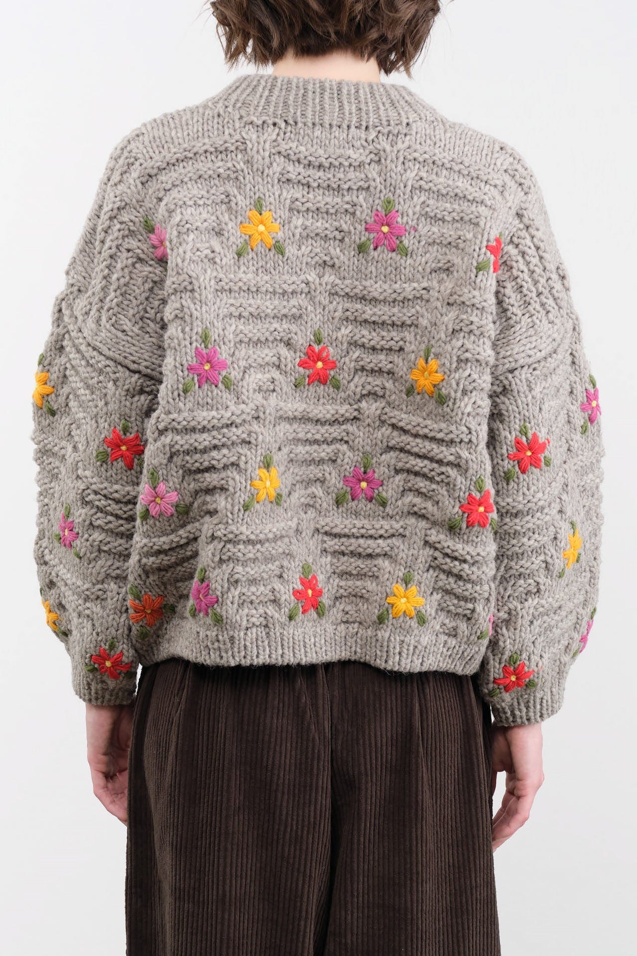Ichi Antiquities Apparel Womens Sweaters Wool Hand Knit Pullover Gray / One Size