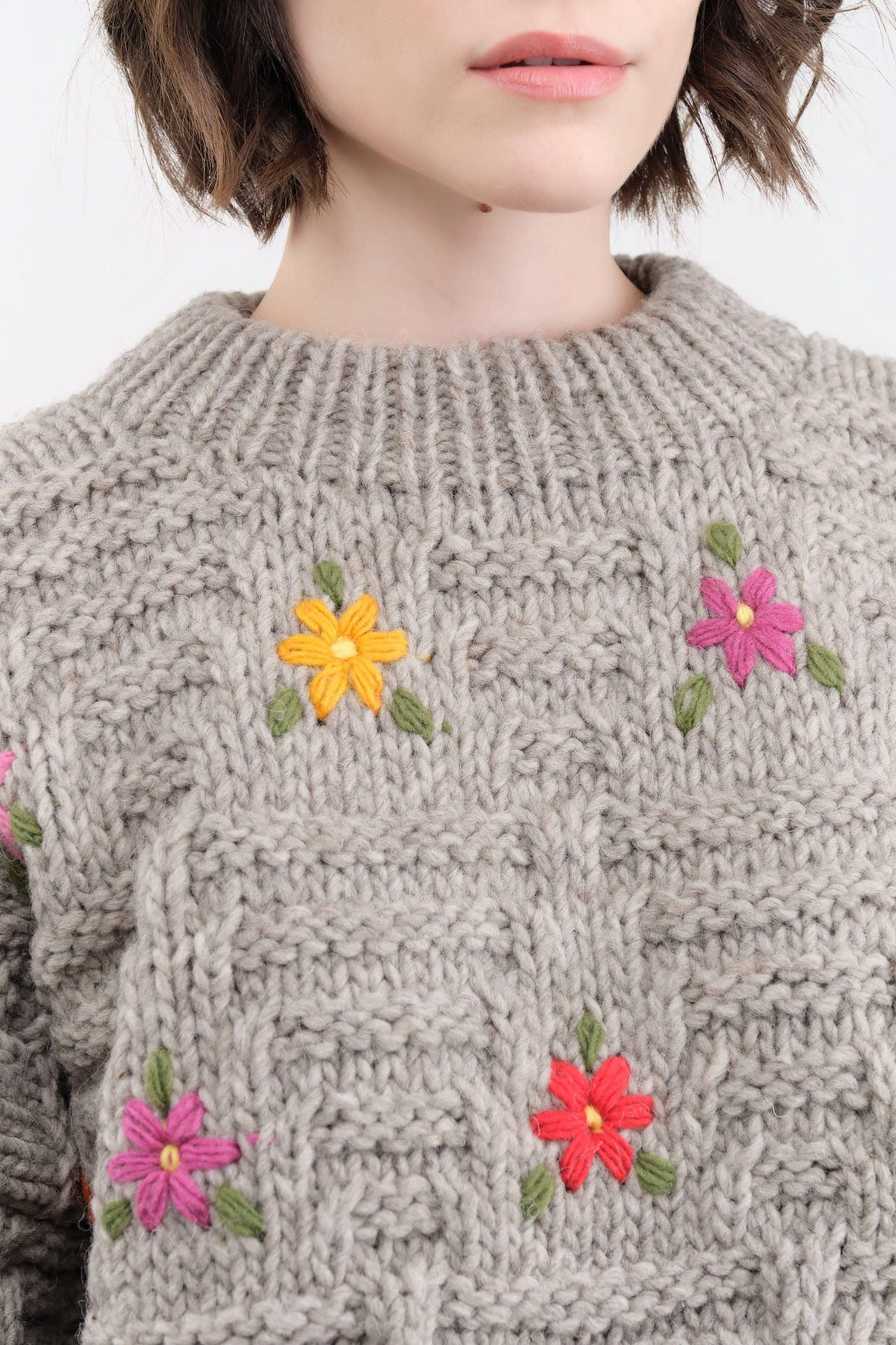 Ichi Antiquities Apparel Womens Sweaters Wool Hand Knit Pullover Gray / One Size