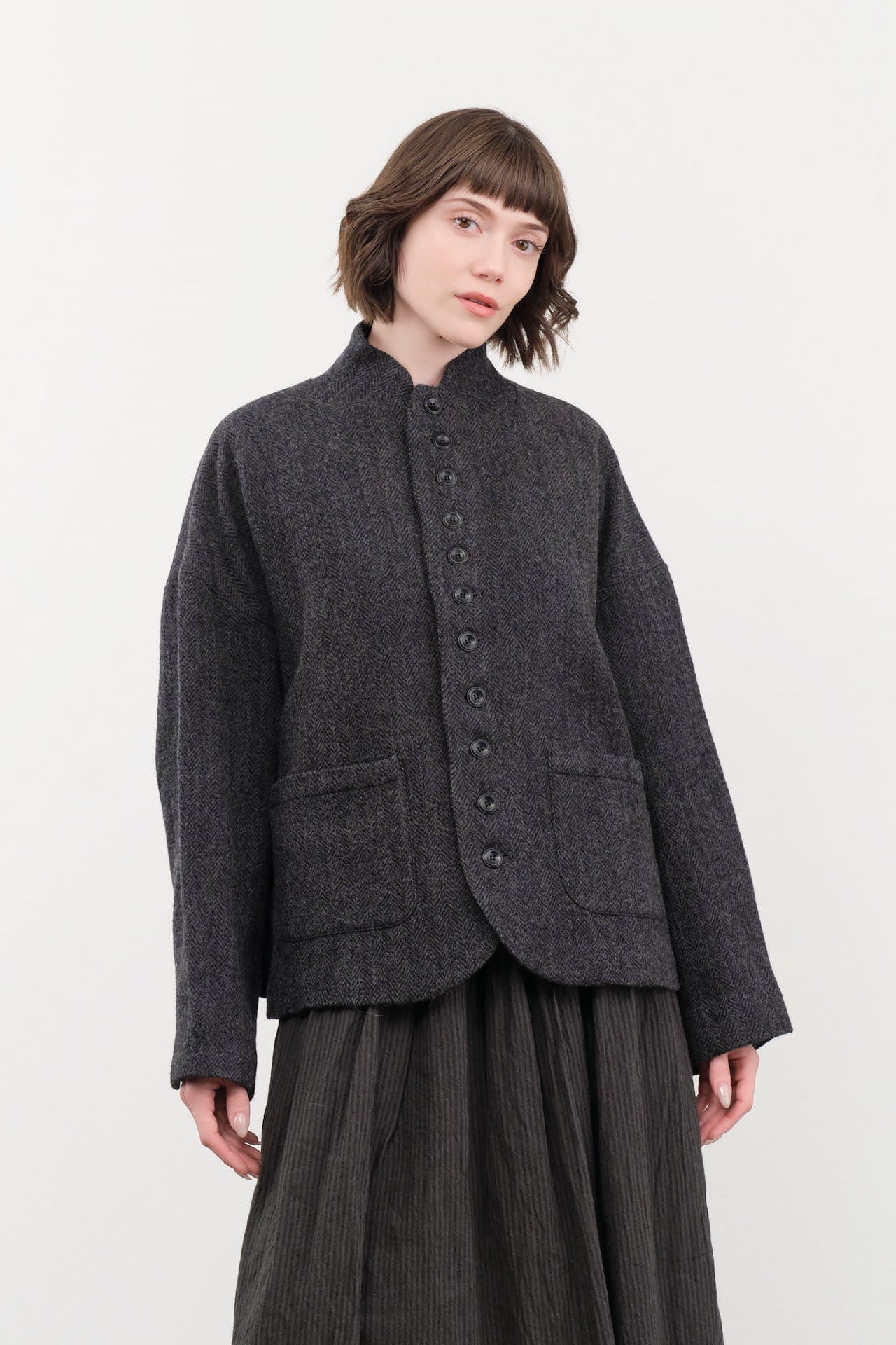 Ichi Antiquities Apparel Womens Jackets Wool Herringbone Jacket Black / One Size