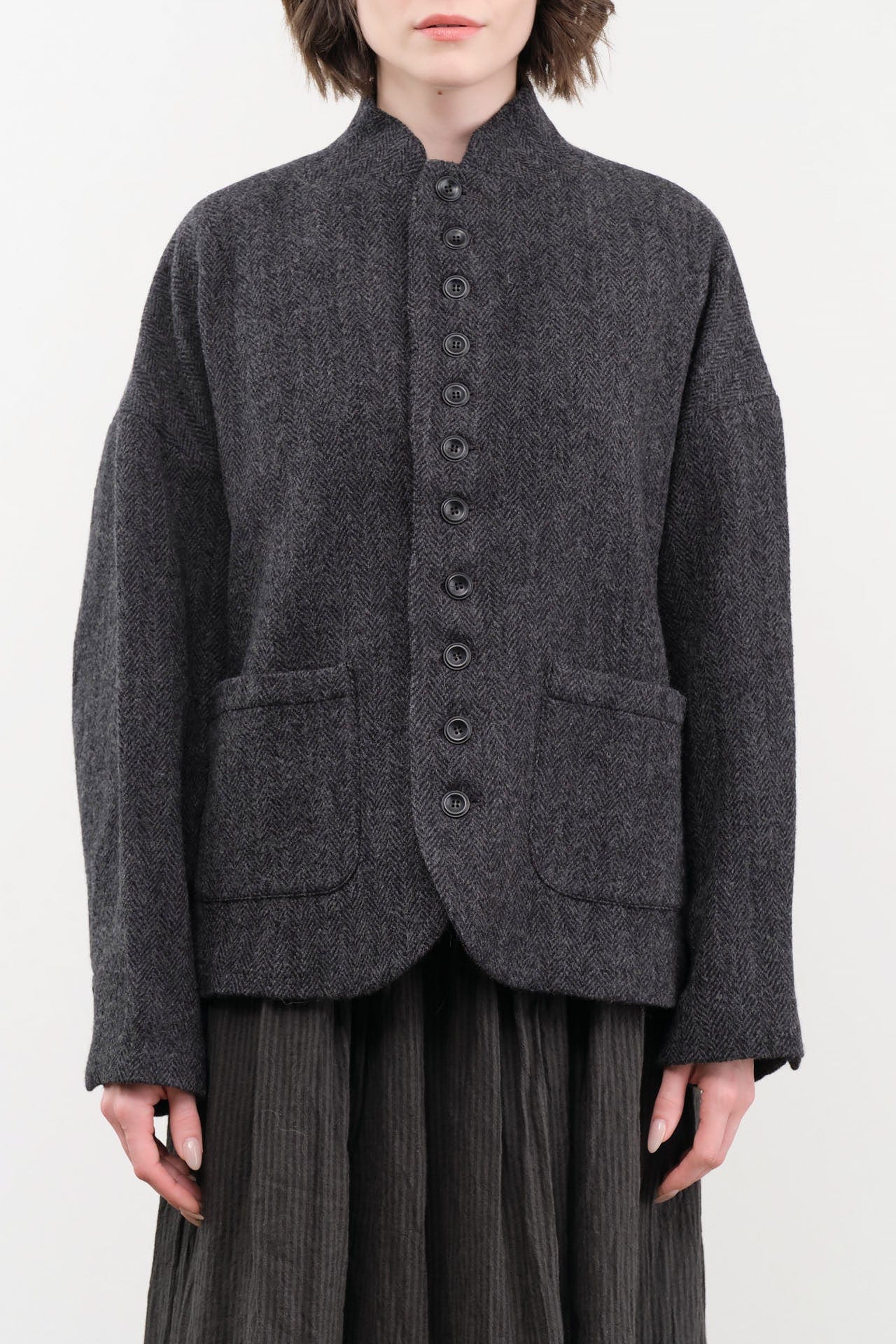 Ichi Antiquities Apparel Womens Jackets Wool Herringbone Jacket Black / One Size