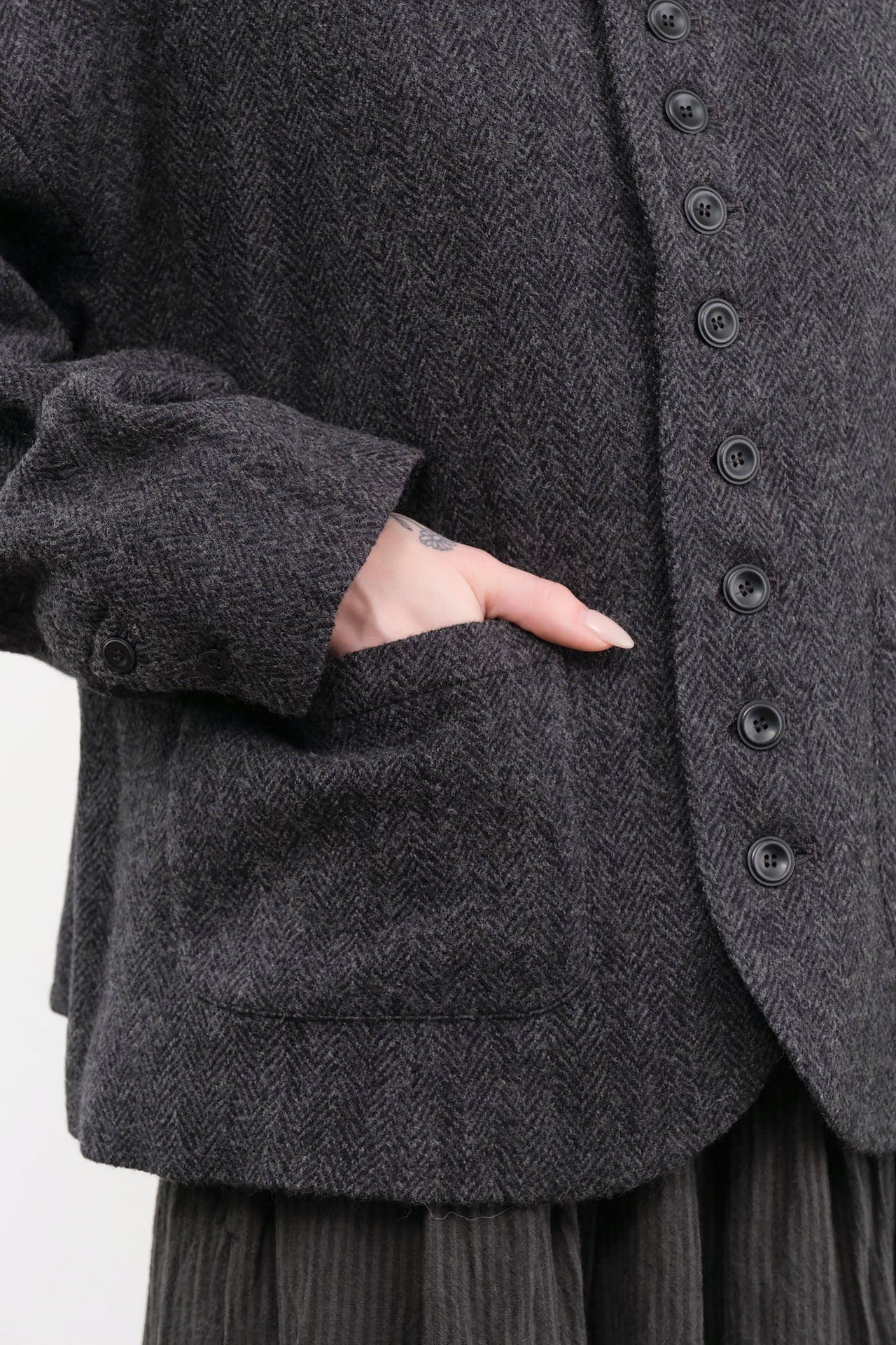 Ichi Antiquities Apparel Womens Jackets Wool Herringbone Jacket Black / One Size