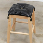 Il Bisonte Home Objects Cowhide Stool with Pillow in Nero Nero / 14.6" L X 19.6" H X 13.8" D