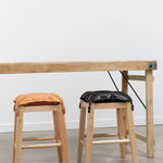Il Bisonte Home Objects Cowhide Stool with Pillow in Nero Nero / 14.6" L X 19.6" H X 13.8" D