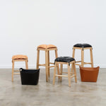 Il Bisonte Home Objects Large Cowhide Stool with Pillow in Nero Nero / 14.6" L X 28.3" H X 15.2" D