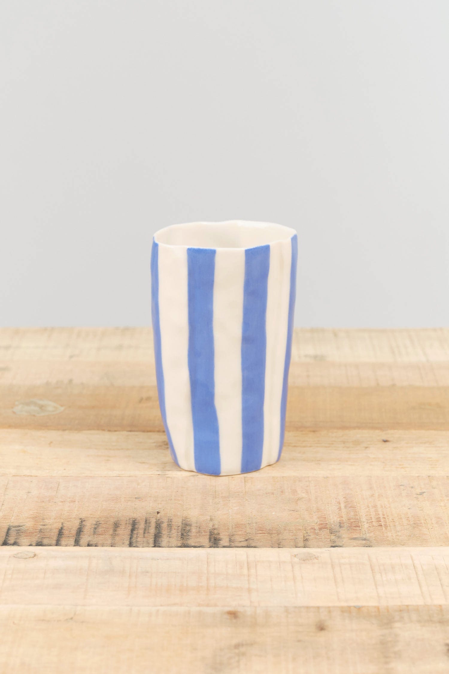 Isabel Halley Ceramics Home Kitchen Dishware Water Cups Painters Tape Blue / 3" D X 7" H