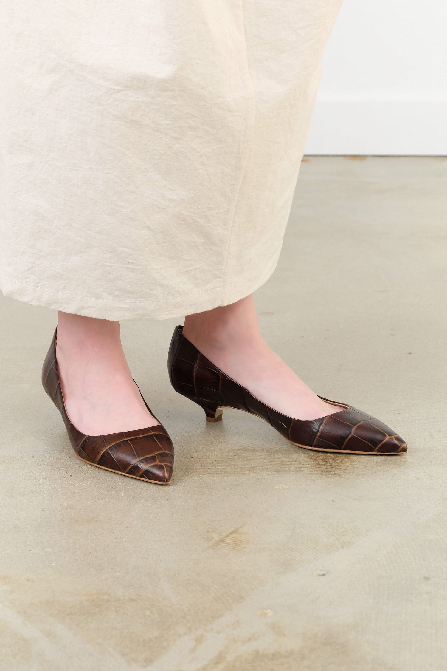 Jamie Haller Accessories Womens Shoes The Kitty Point Heel in Deep Brown Croc