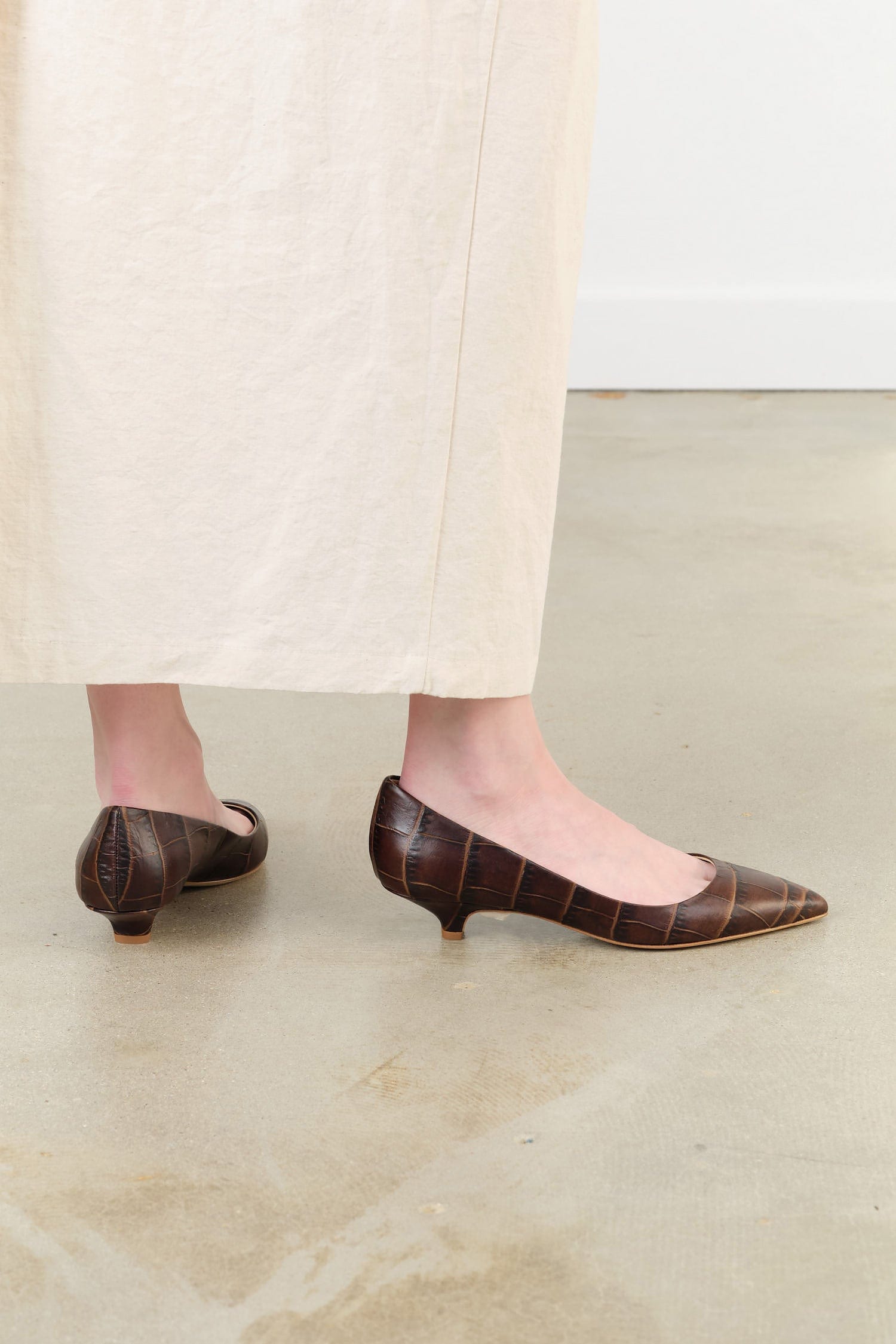 Jamie Haller Accessories Womens Shoes The Kitty Point Heel in Deep Brown Croc
