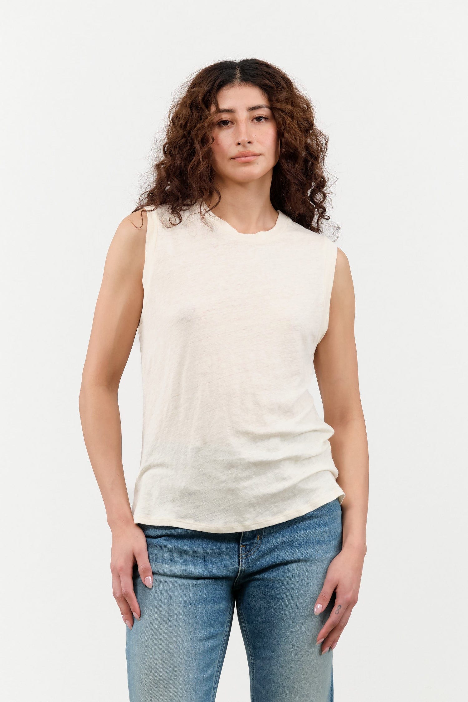 Jamie Haller Apparel Womens Blouses The Muscle Tee Linen in Ecru