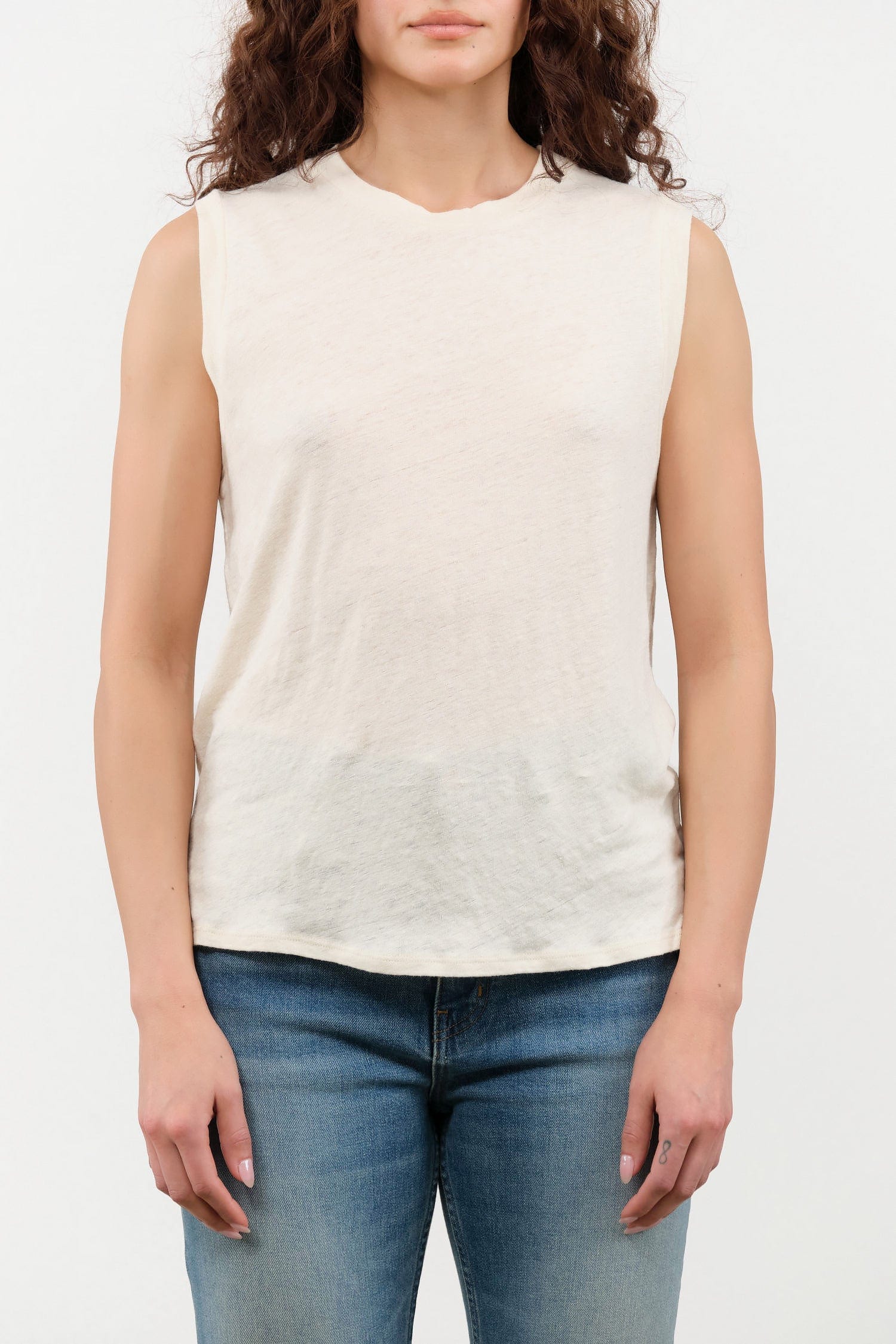 Jamie Haller Apparel Womens Blouses The Muscle Tee Linen in Ecru