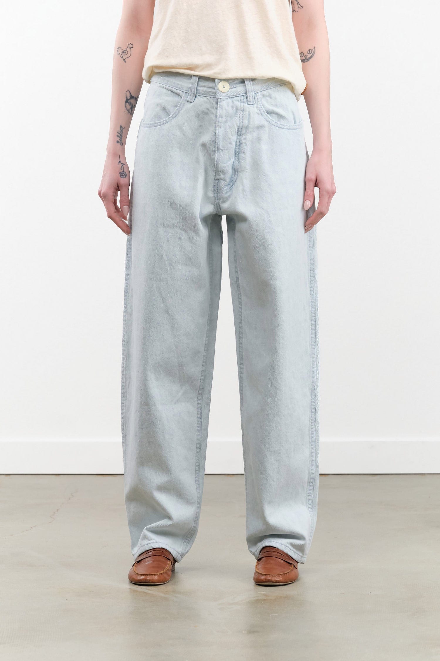 Jesse Kamm Apparel Womens Denim California Wide Pant in Pale Blue Denim