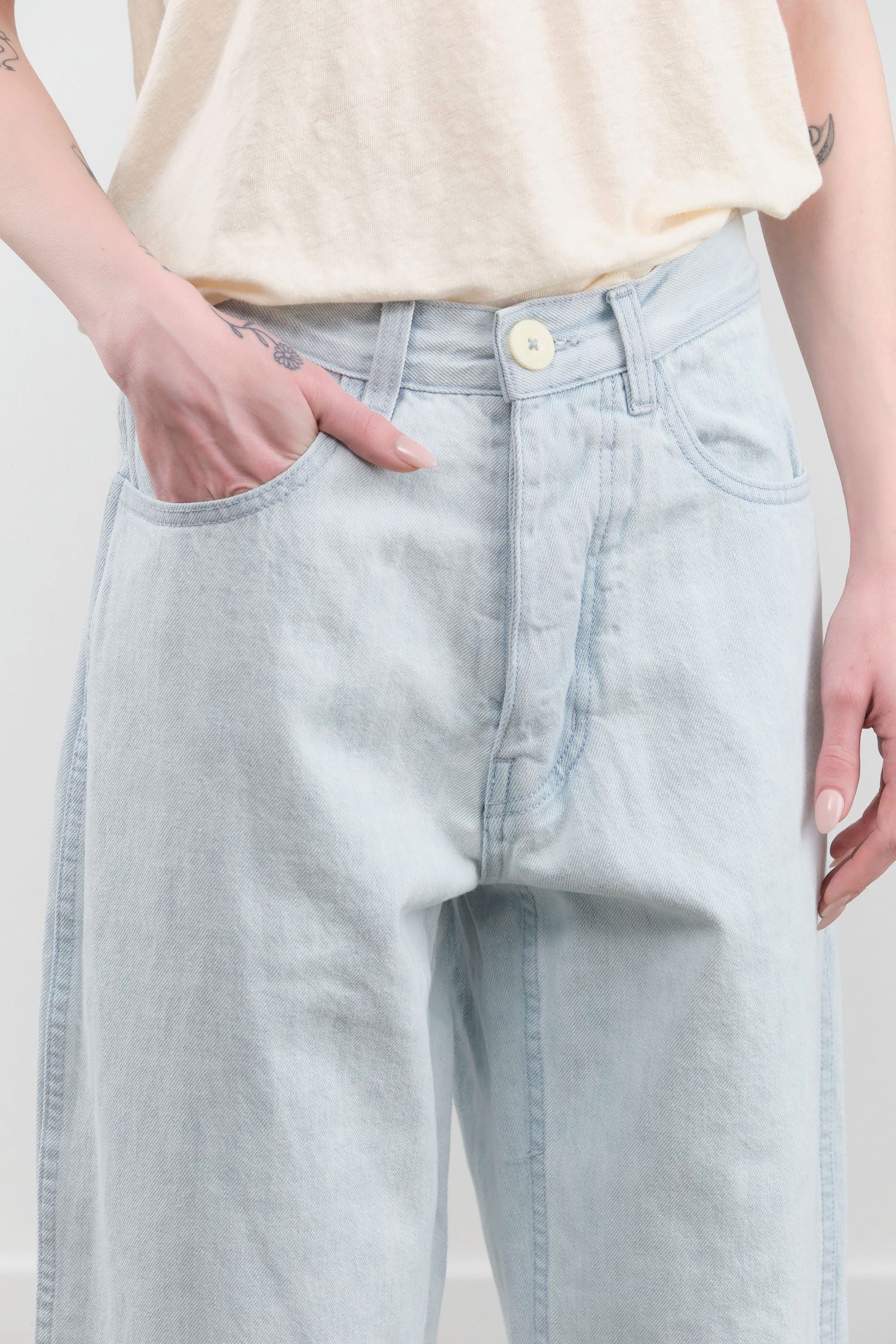 Jesse Kamm Apparel Womens Denim California Wide Pant in Pale Blue Denim