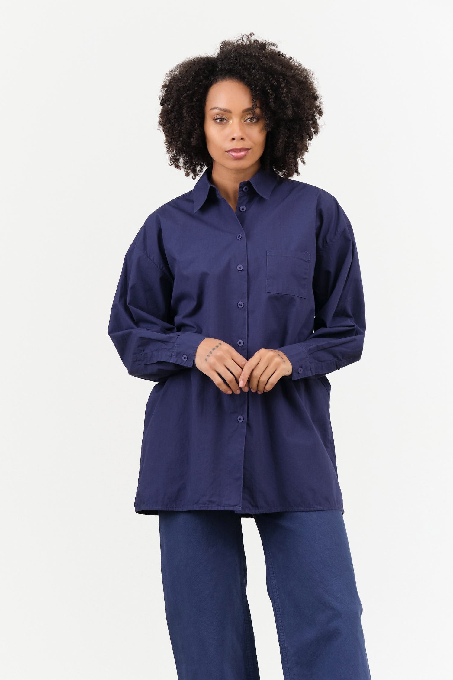 Jesse Kamm Apparel Womens Blouses Painter Shirt in Bill Cunningham Blue Bill Cunningham Blue / XS/S