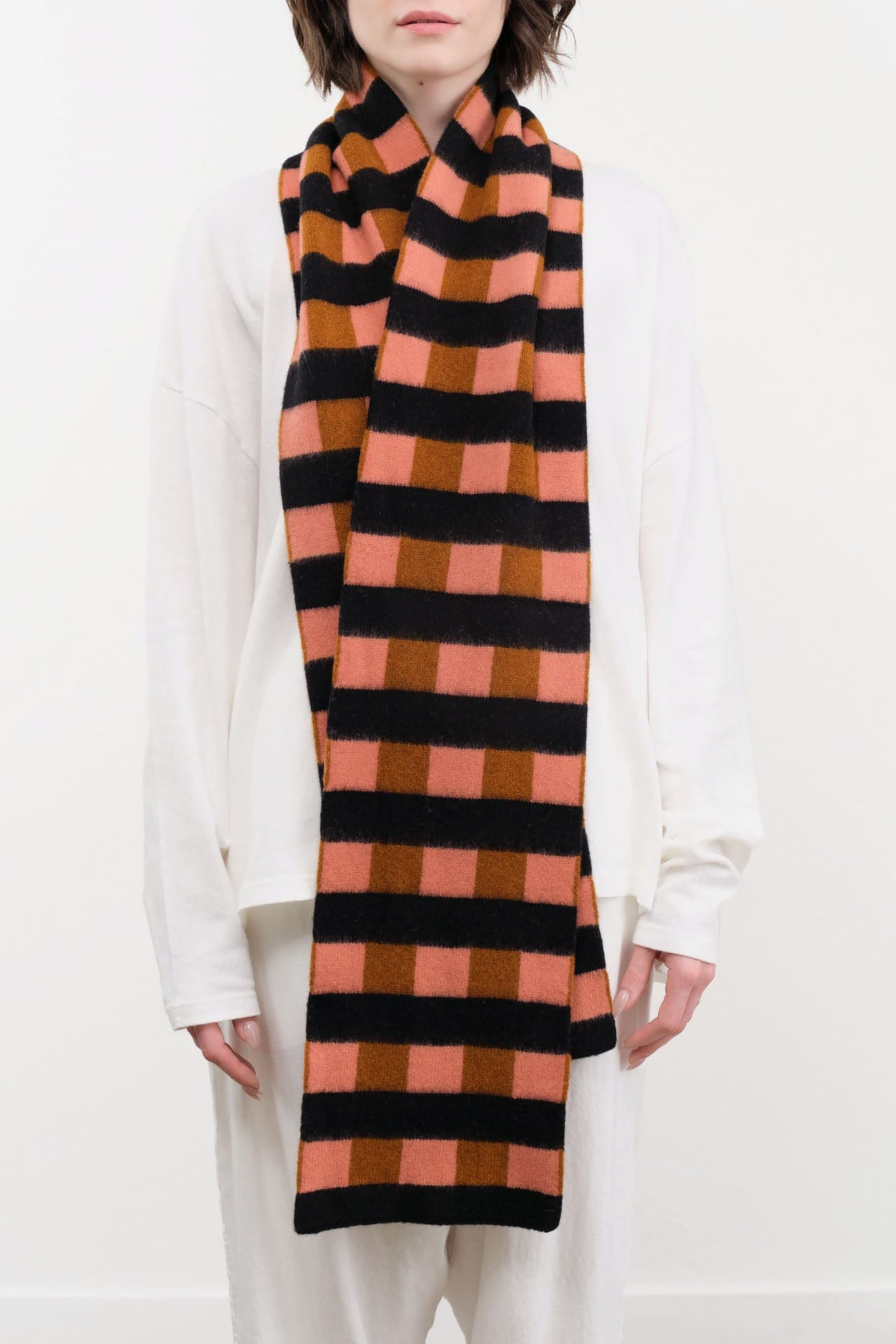 Jo Gordon Accessories Scarves Brushed Check and Stripe Scarf Plaster & Cumin / One Size