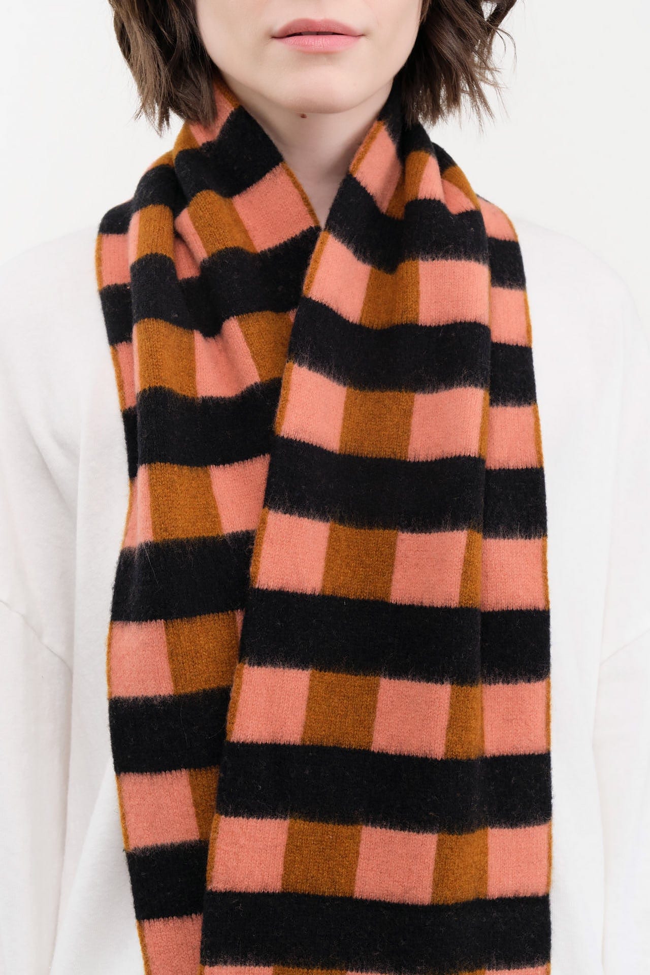 Jo Gordon Accessories Scarves Brushed Check and Stripe Scarf Plaster & Cumin / One Size