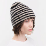 Jo Gordon Accessories Hats Brushed Narrow Stripe Hat in Black & Oatmeal Black & Oatmeal / One Size