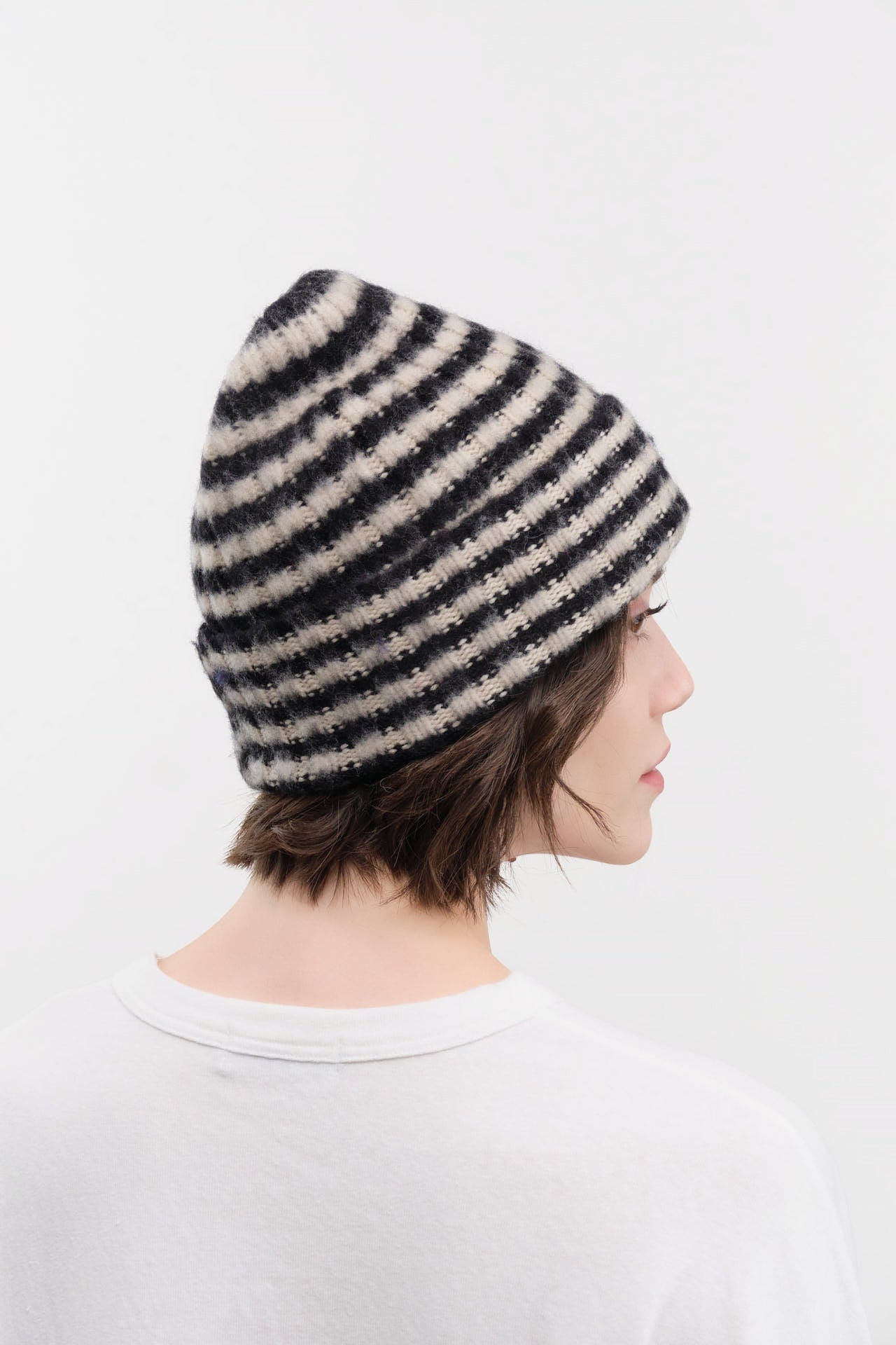 Jo Gordon Accessories Hats Brushed Narrow Stripe Hat in Black & Oatmeal Black & Oatmeal / One Size