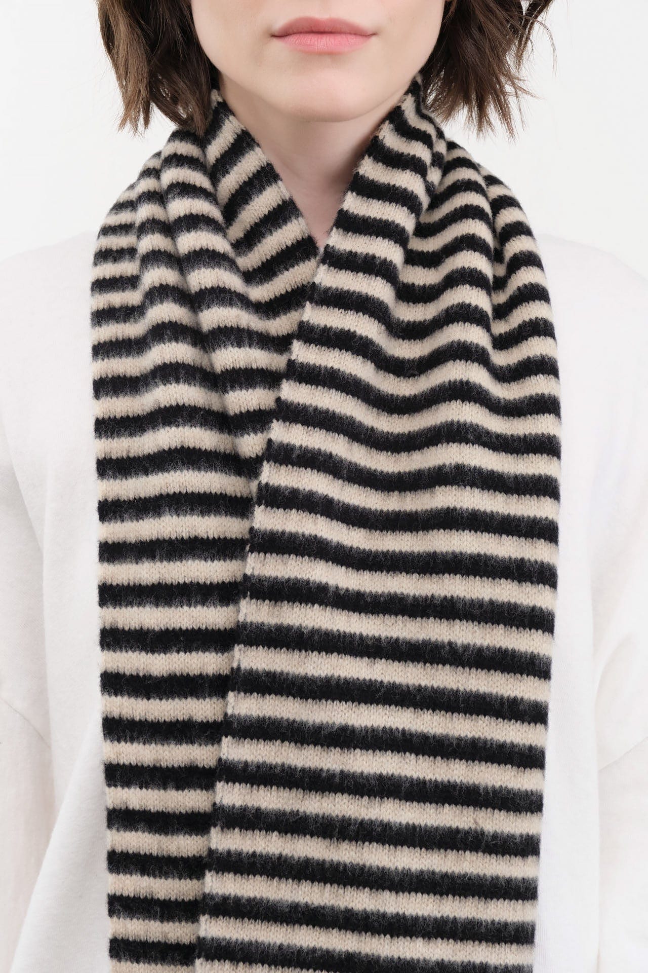Jo Gordon Accessories Scarves Brushed Narrow Stripe Scarf Black & Oatmeal / One Size