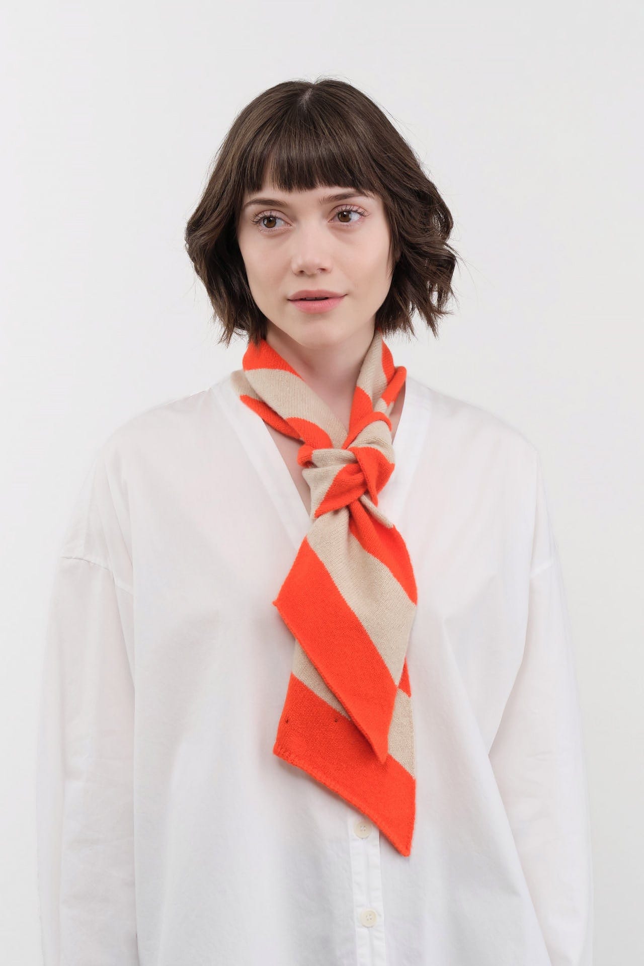 Jo Gordon Accessories Scarves Small Diagonal Stripe Scarf in Orange & Oatmeal Orange & Oatmeal / One Size