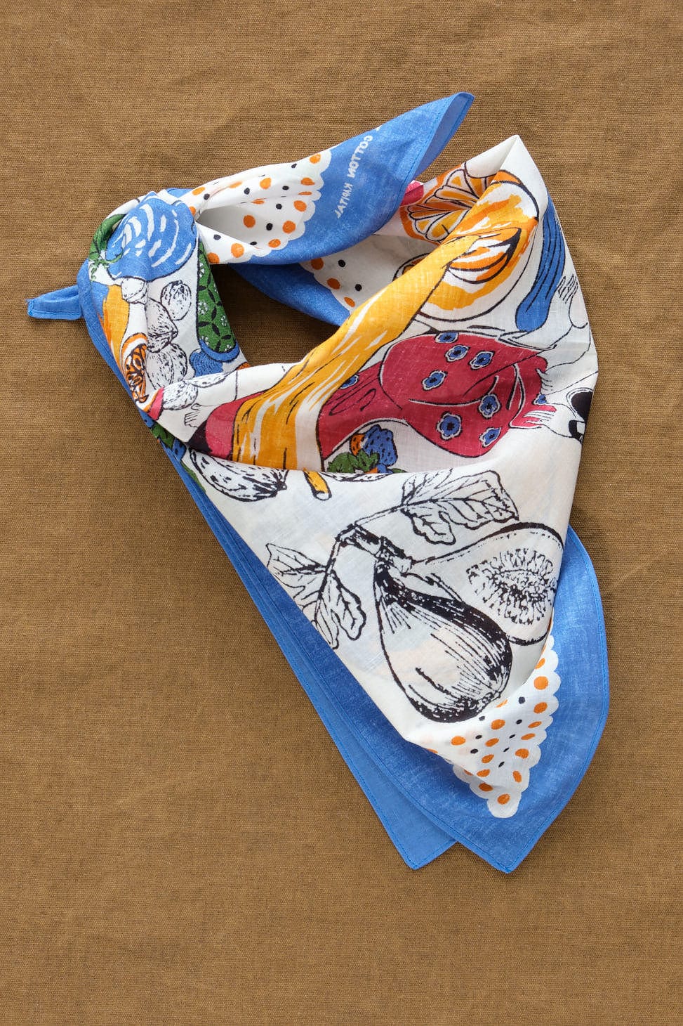 Color Bandana Fruit SHUNGA tied in blue