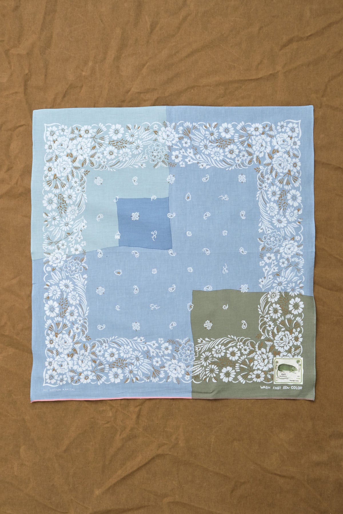 Kapital GARDEN Patchwork Fastcolor Selvedge Bandana in Sax