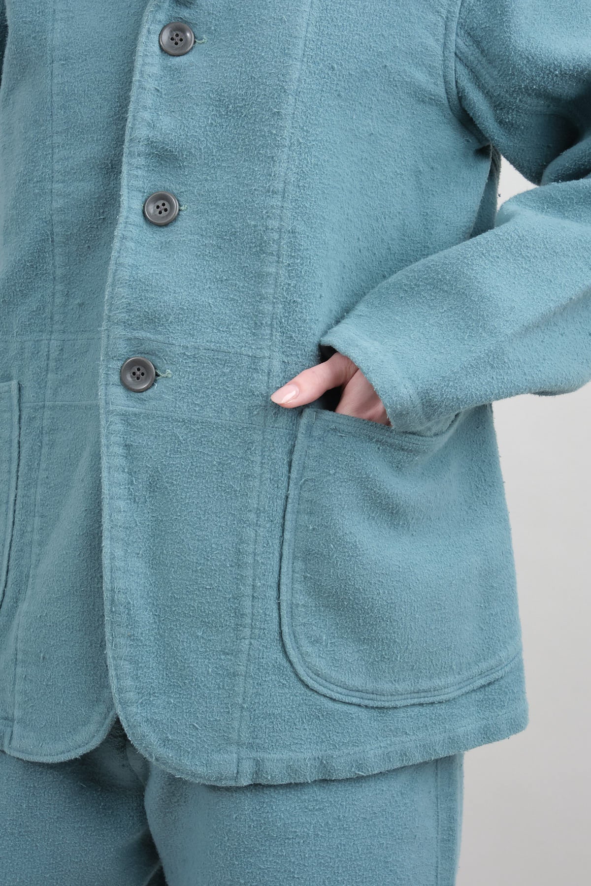 Kapital Hospital Jacket in Turquoise with Patch Pockets