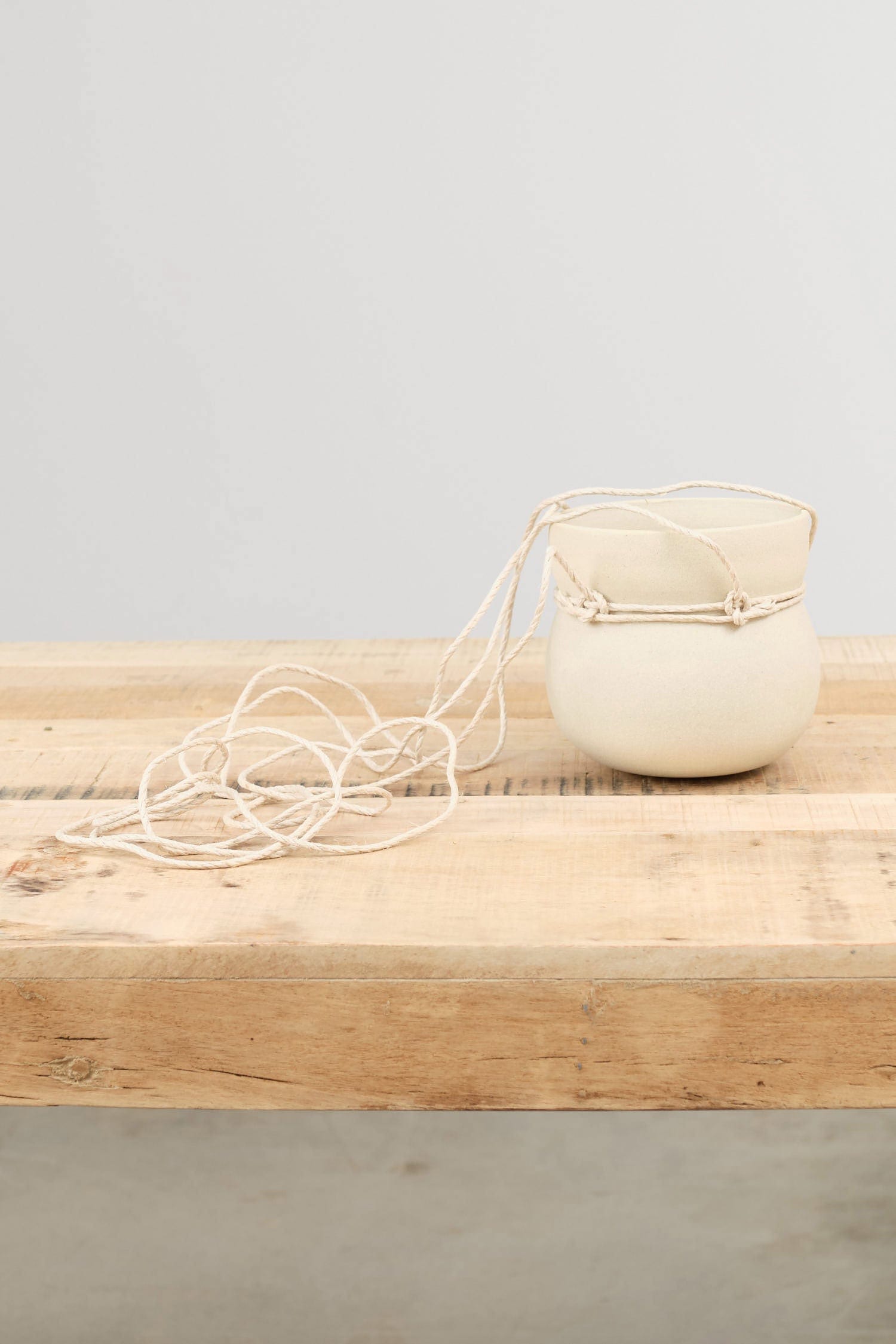 Kati Von Lehman Home Planters Hanging Cinched Planter White Stoneware