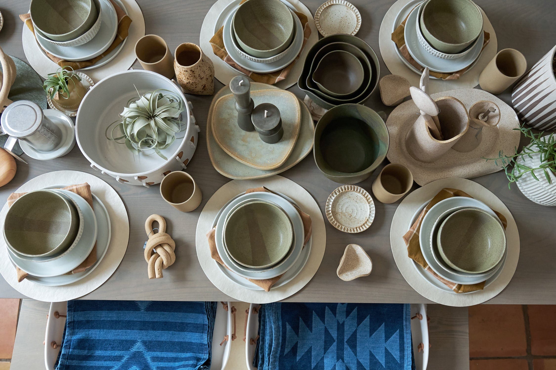 Kati Von Lehman, Hasami Porcelain, Sin Ceramics, Greentree Candles, and Matthew Ward Studio Tablescape