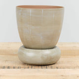 Kati Von Lehman Home Planters Striped Flowerpot Brown Stoneware / Eggshell
