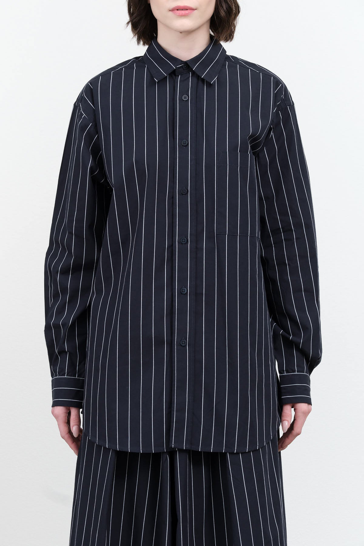 James Shirt by Kowtow in Navy Pinstripe