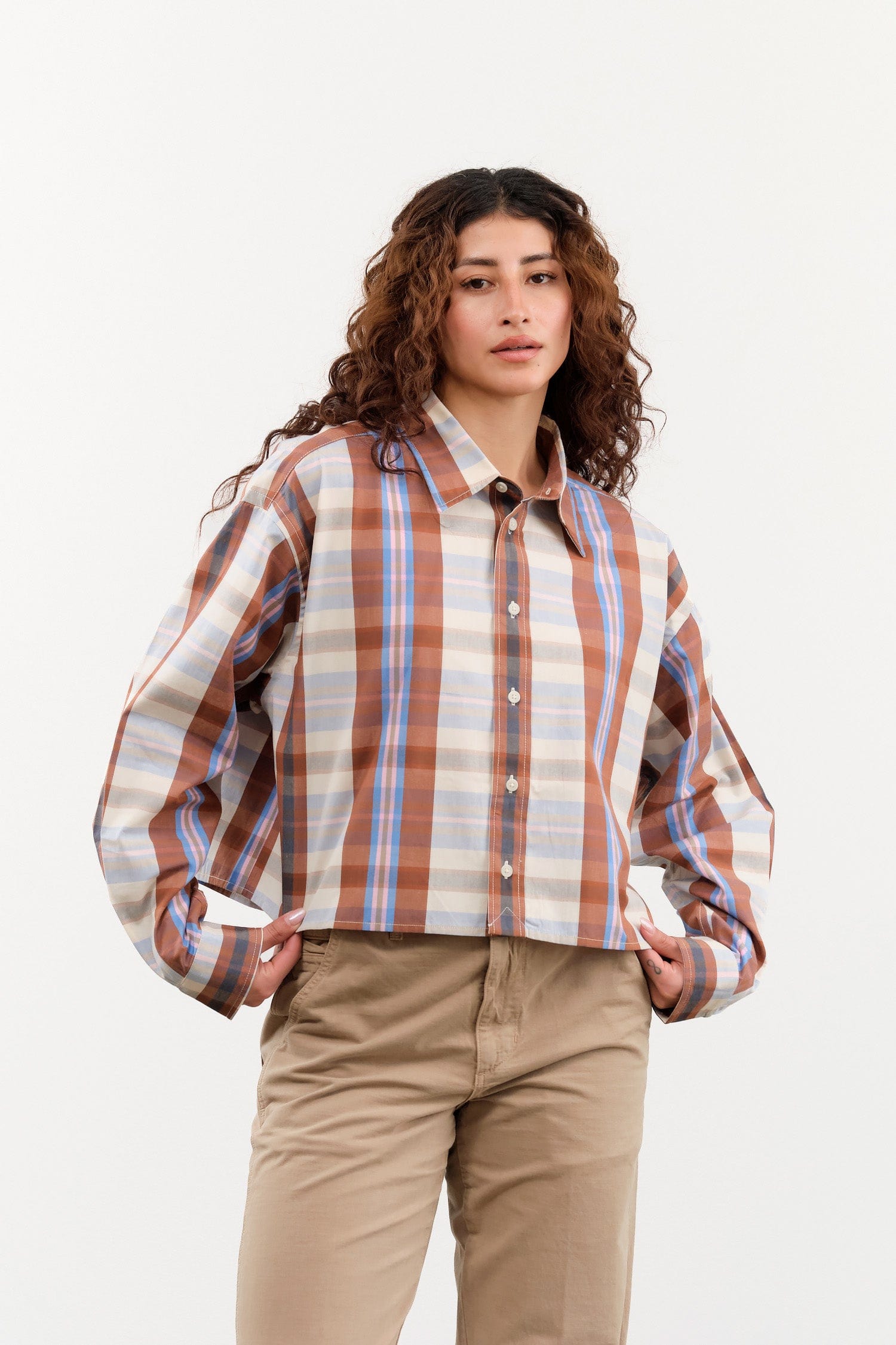 Kowtow Apparel Womens Blouses Lauren Shirt in Terra Check