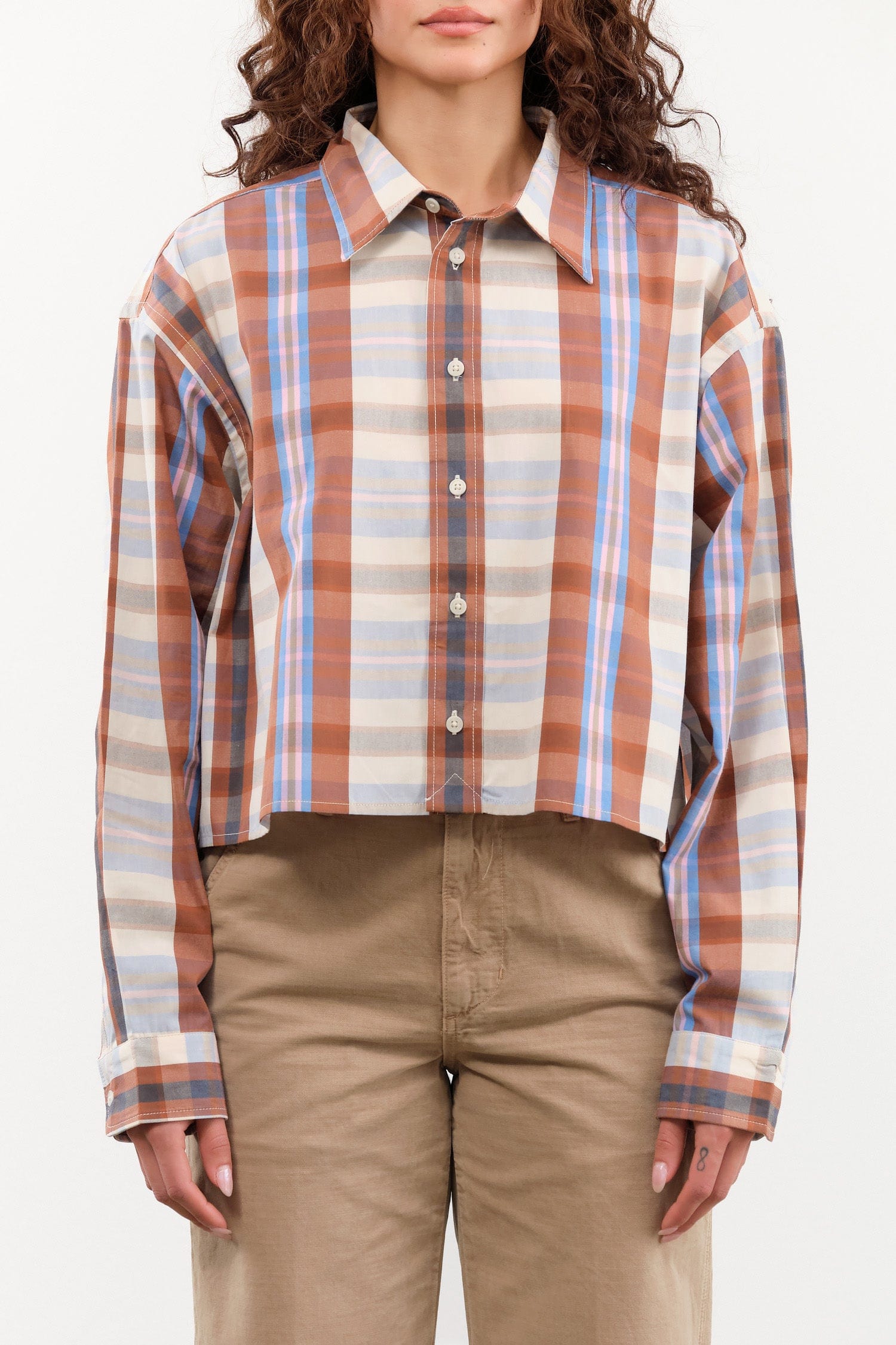 Kowtow Apparel Womens Blouses Lauren Shirt in Terra Check