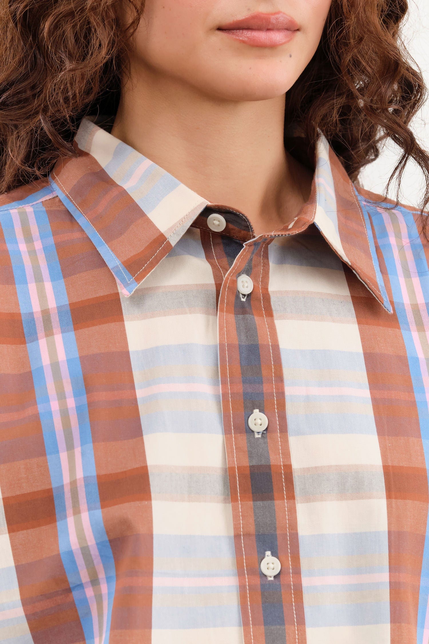 Kowtow Apparel Womens Blouses Lauren Shirt in Terra Check
