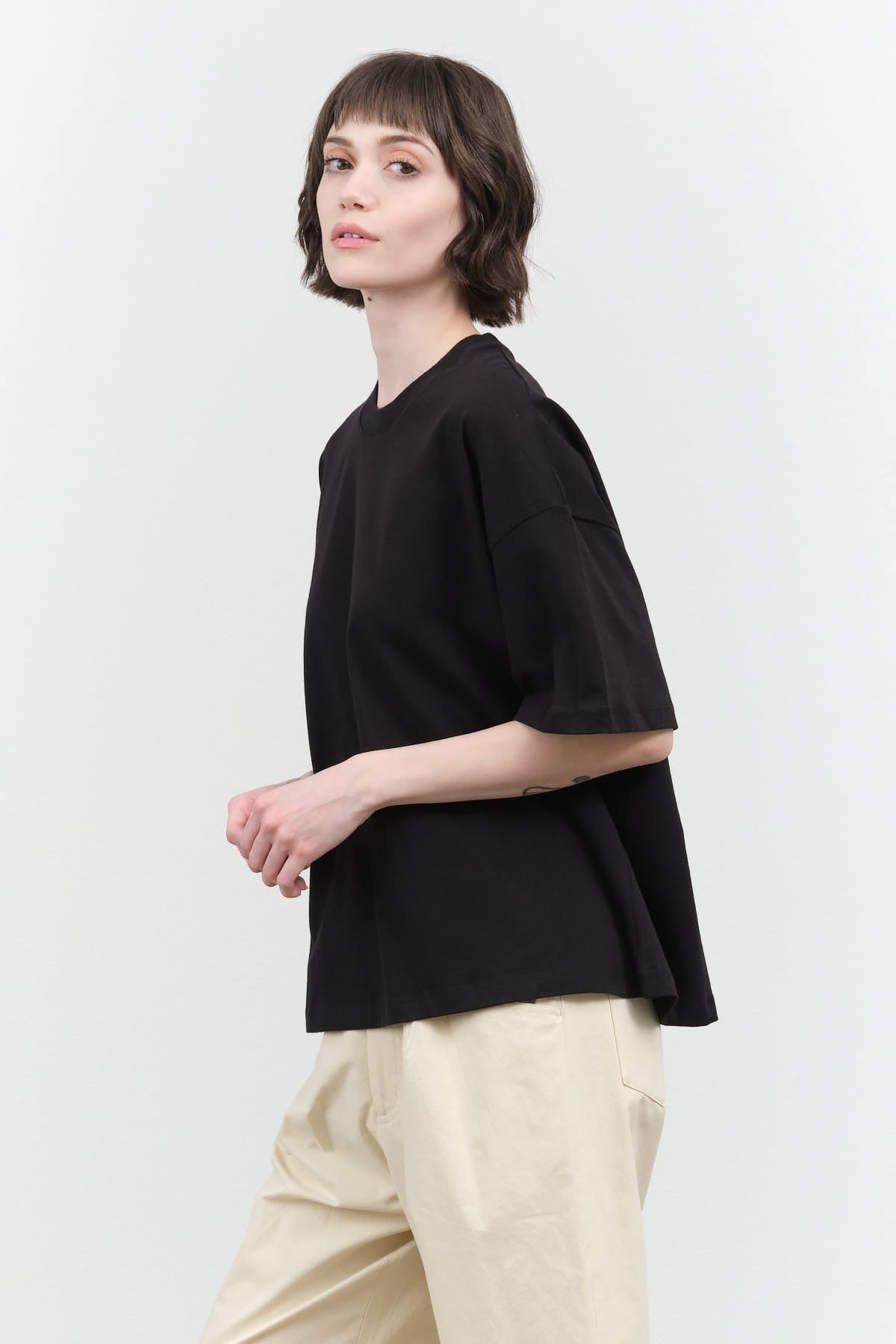 Styled view of Oversized Boxy Tee in Black