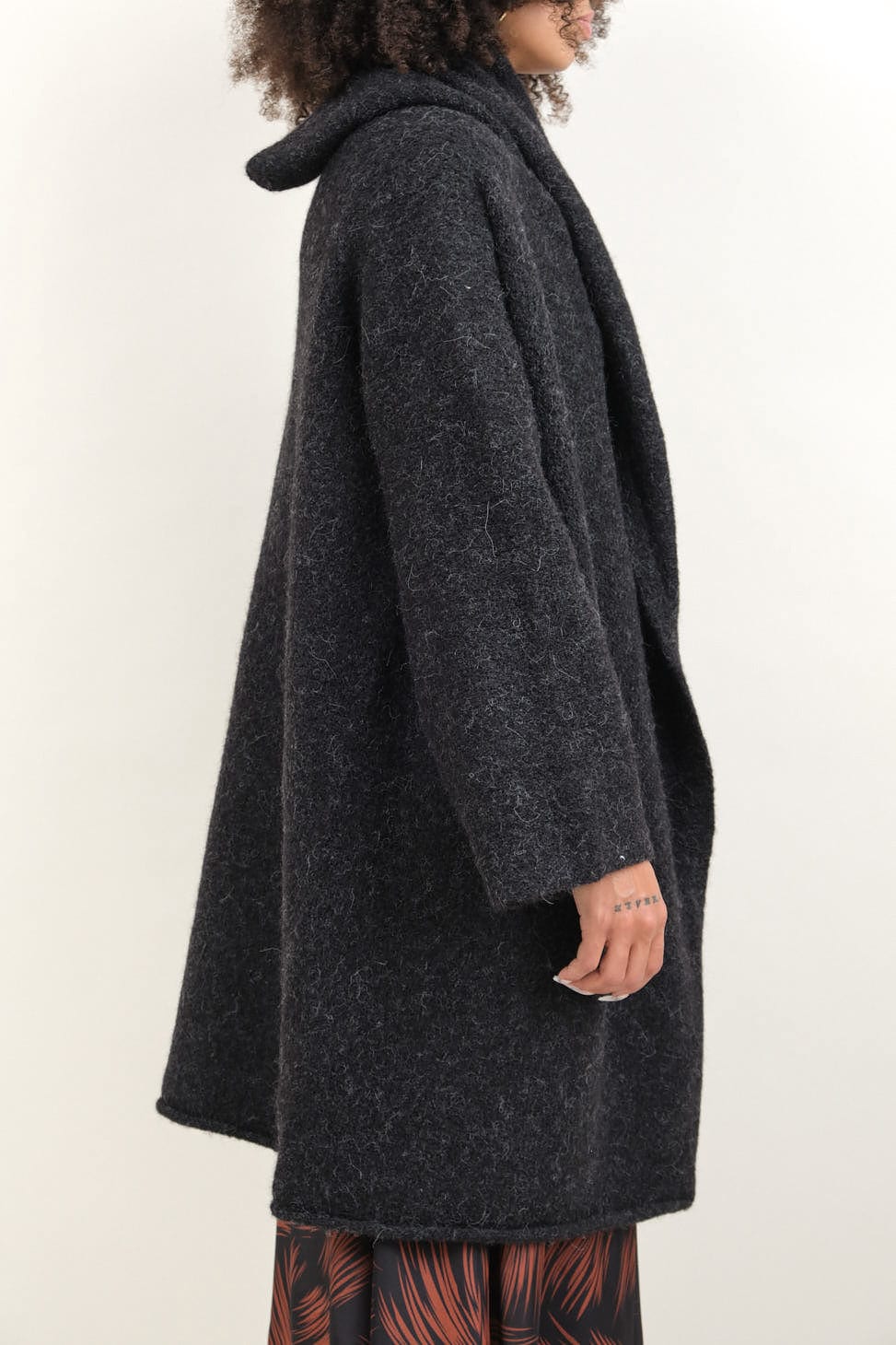 Side of Capote Coat in Black Melange