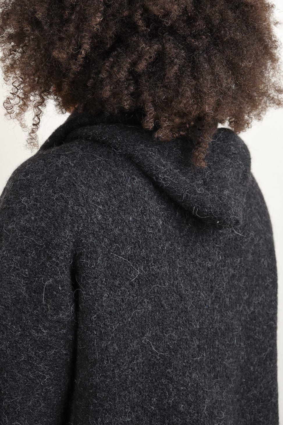 hood on Capote Coat in Black Melange