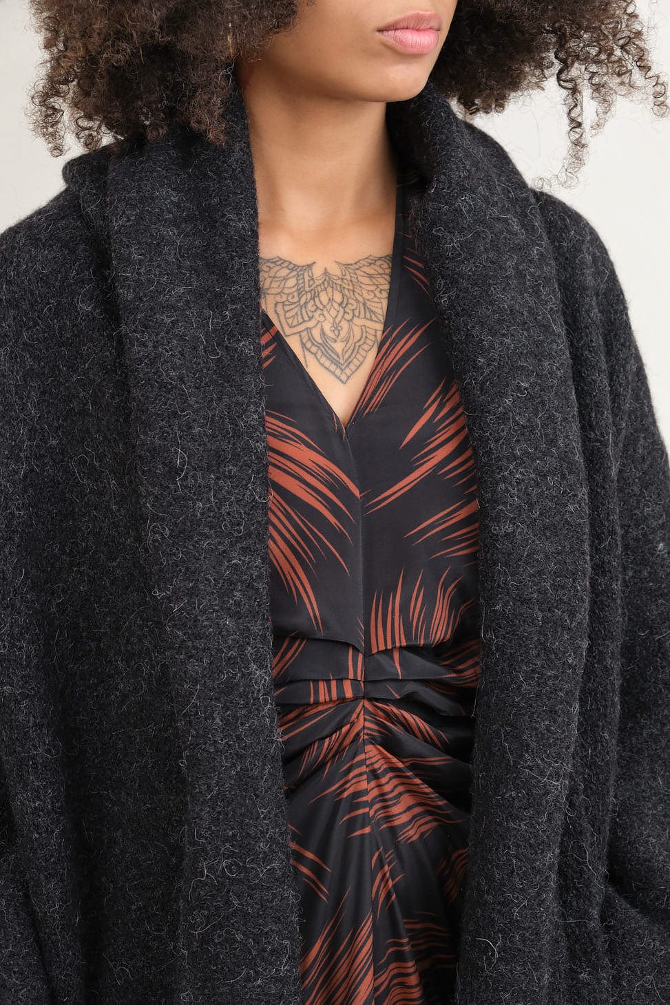 Collar on Capote Coat in Black Melange
