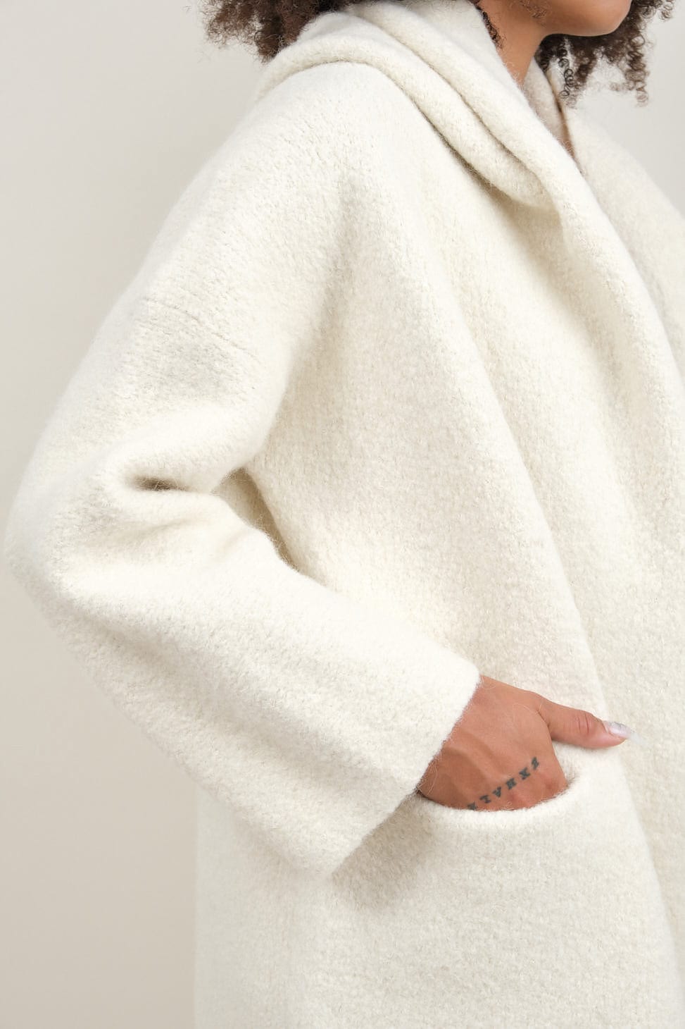 Pocket on Capote Coat in Raw White