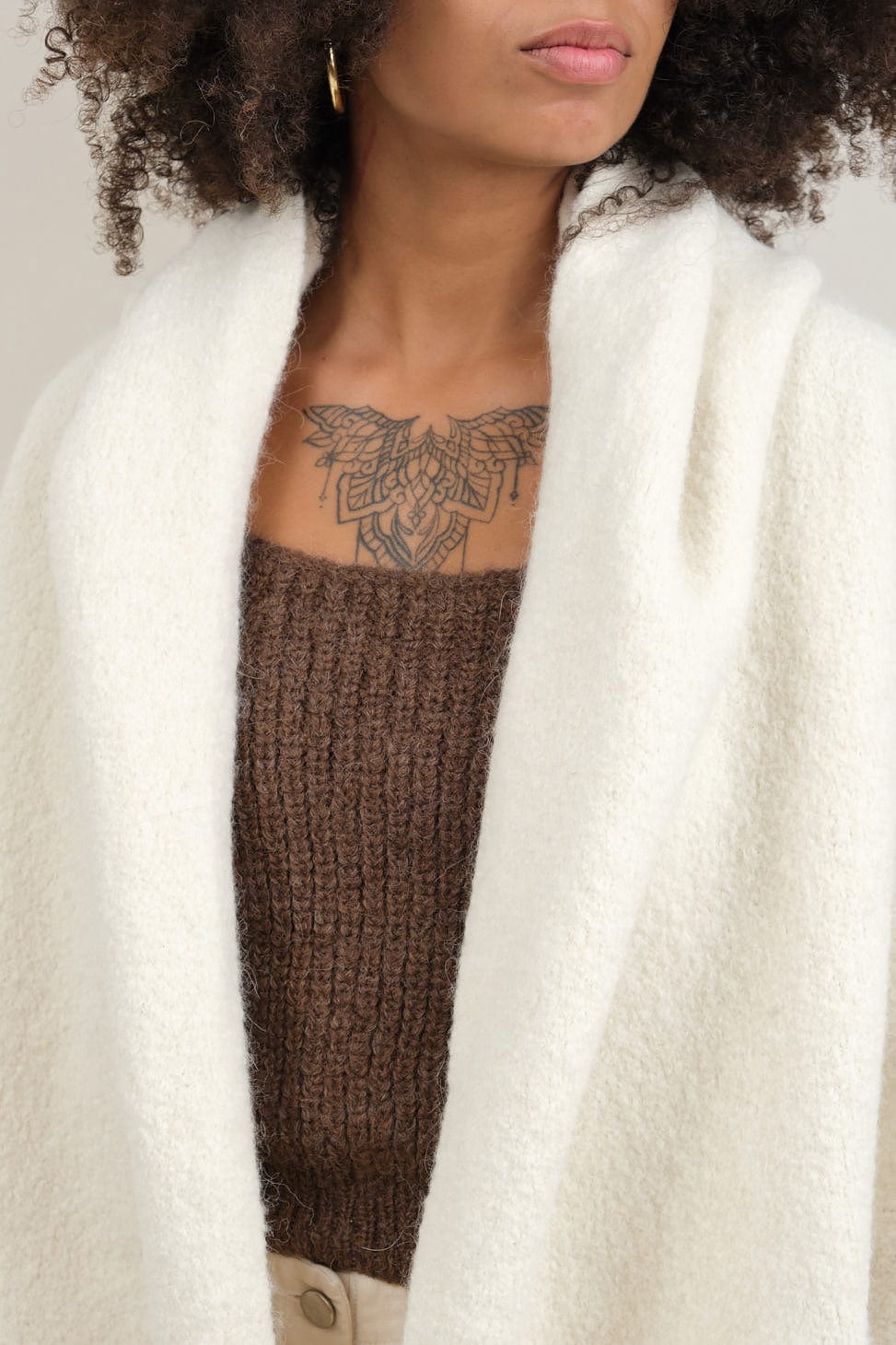 Collar on Capote Coat in Raw White