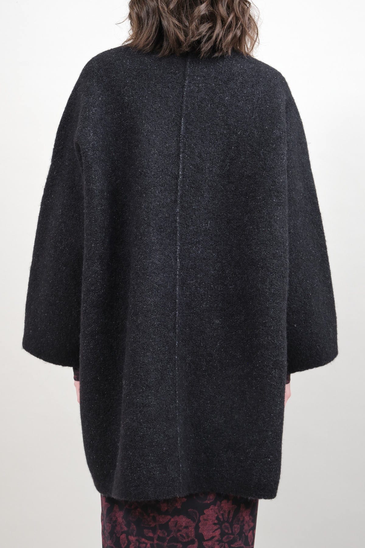 Back of Double Face Wide Coat in Black Melange