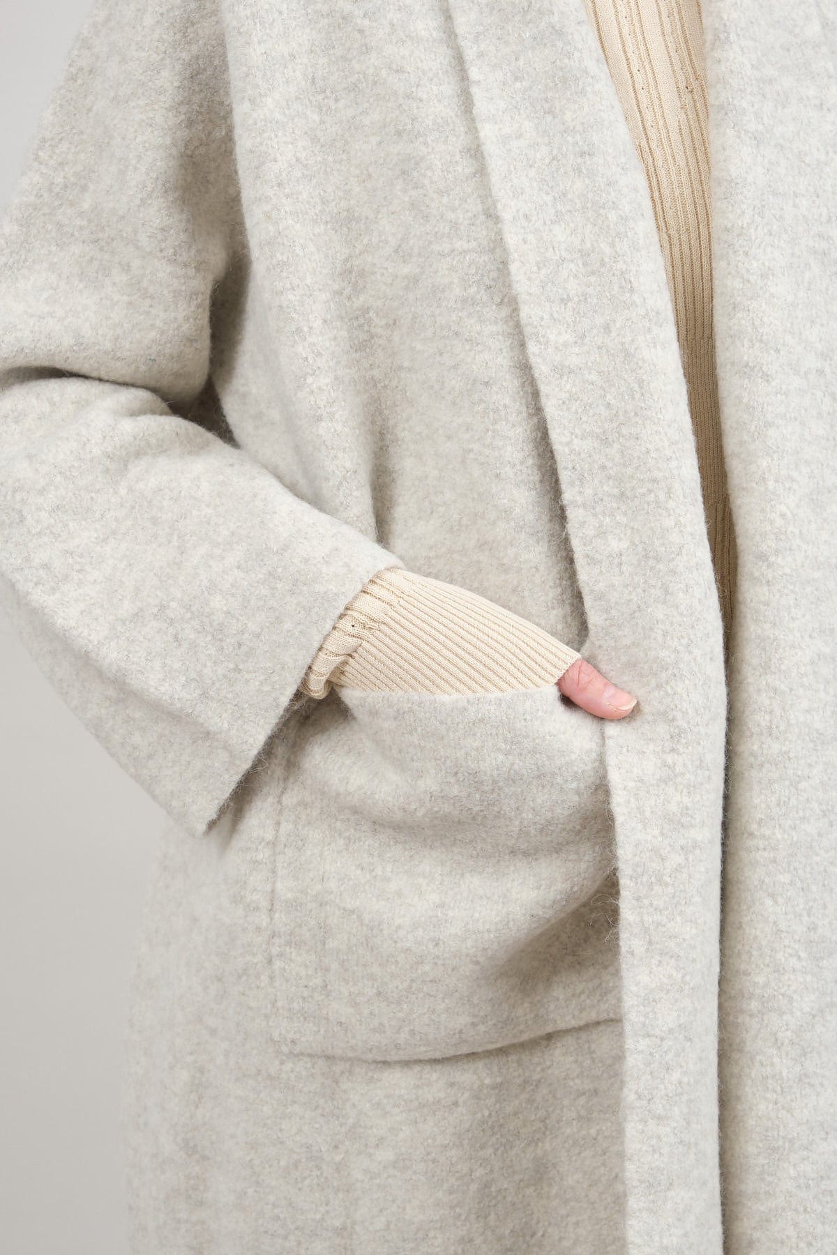 Pocket on Double Face Wide Coat in Carrara