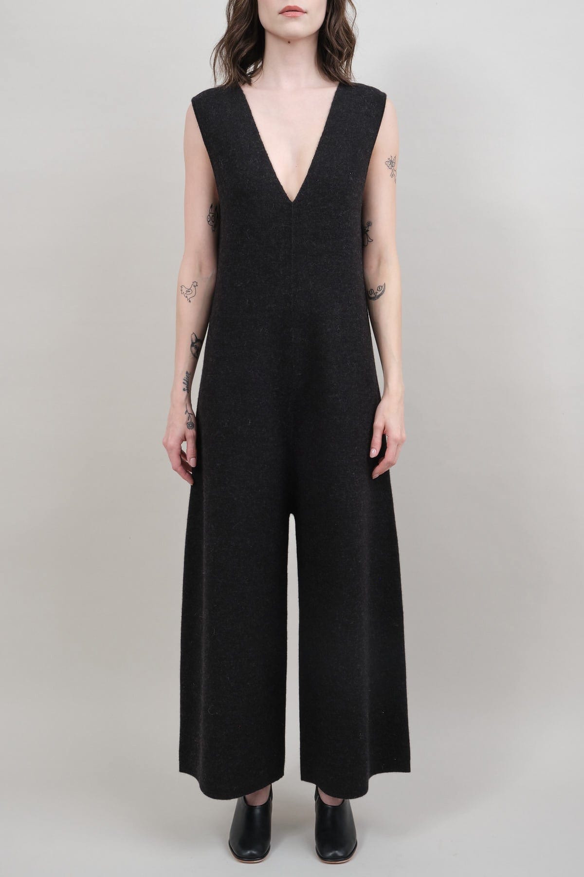 Front of Double Knit Miter Jumpsuit
