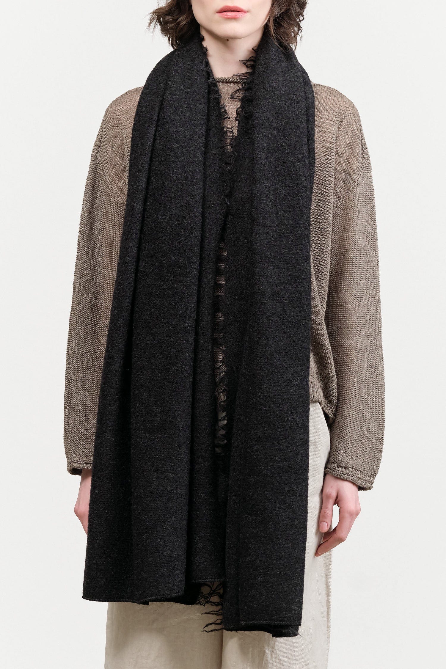 Lauren Manoogian Accessories Scarves Felt Fringe Scarf in Black Melange Black Melange
