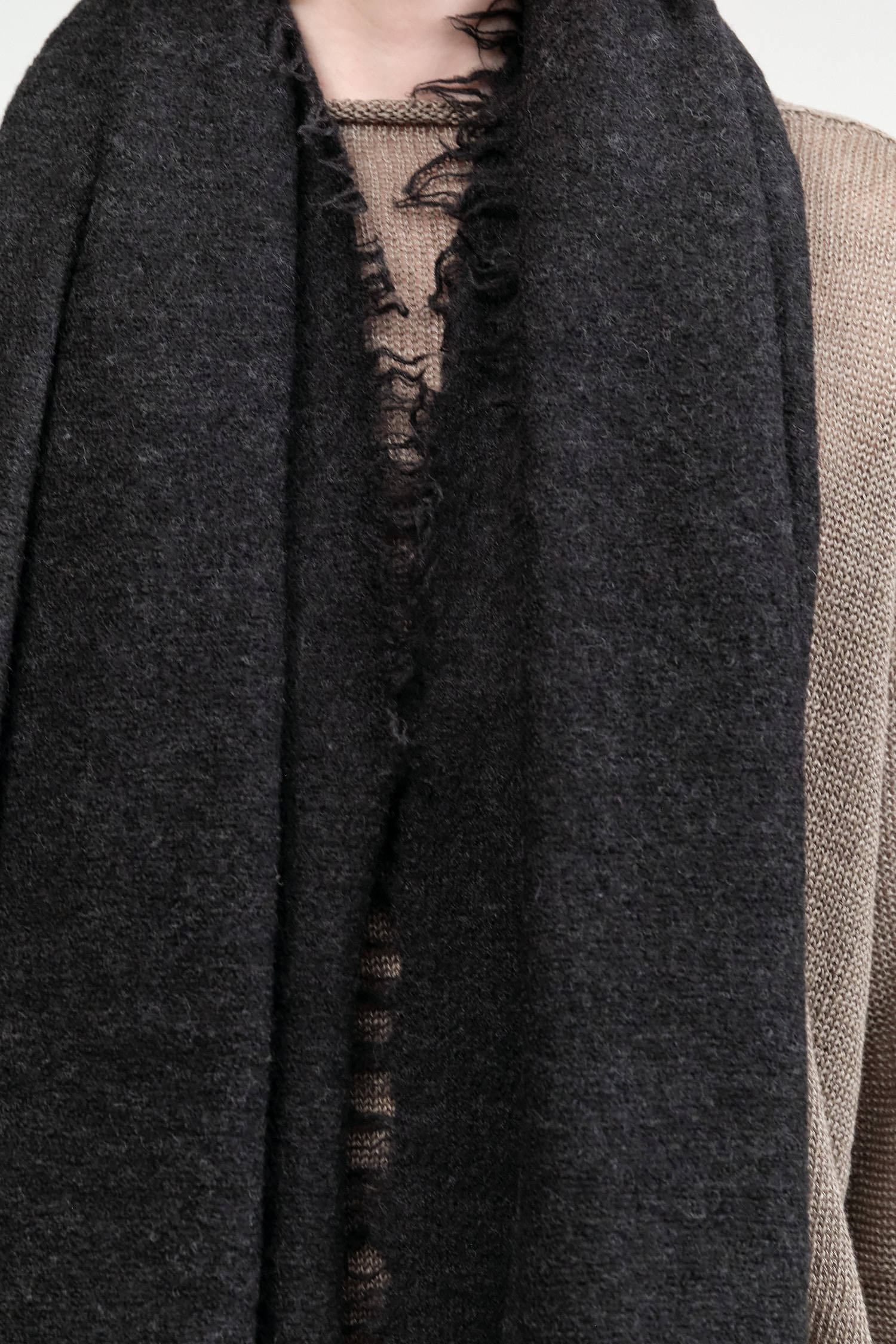 Lauren Manoogian Accessories Scarves Felt Fringe Scarf in Black Melange Black Melange