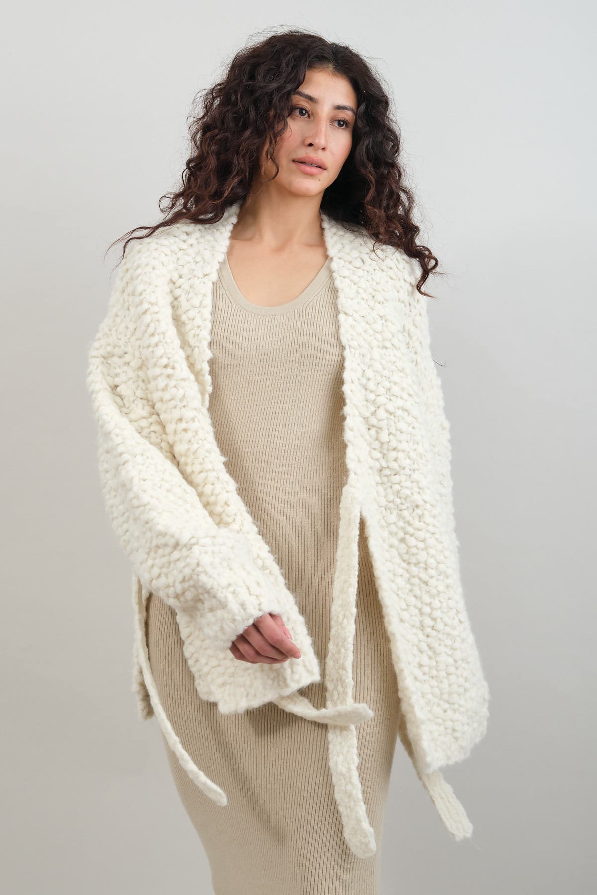 Handknit Matta Cardigan in Raw White