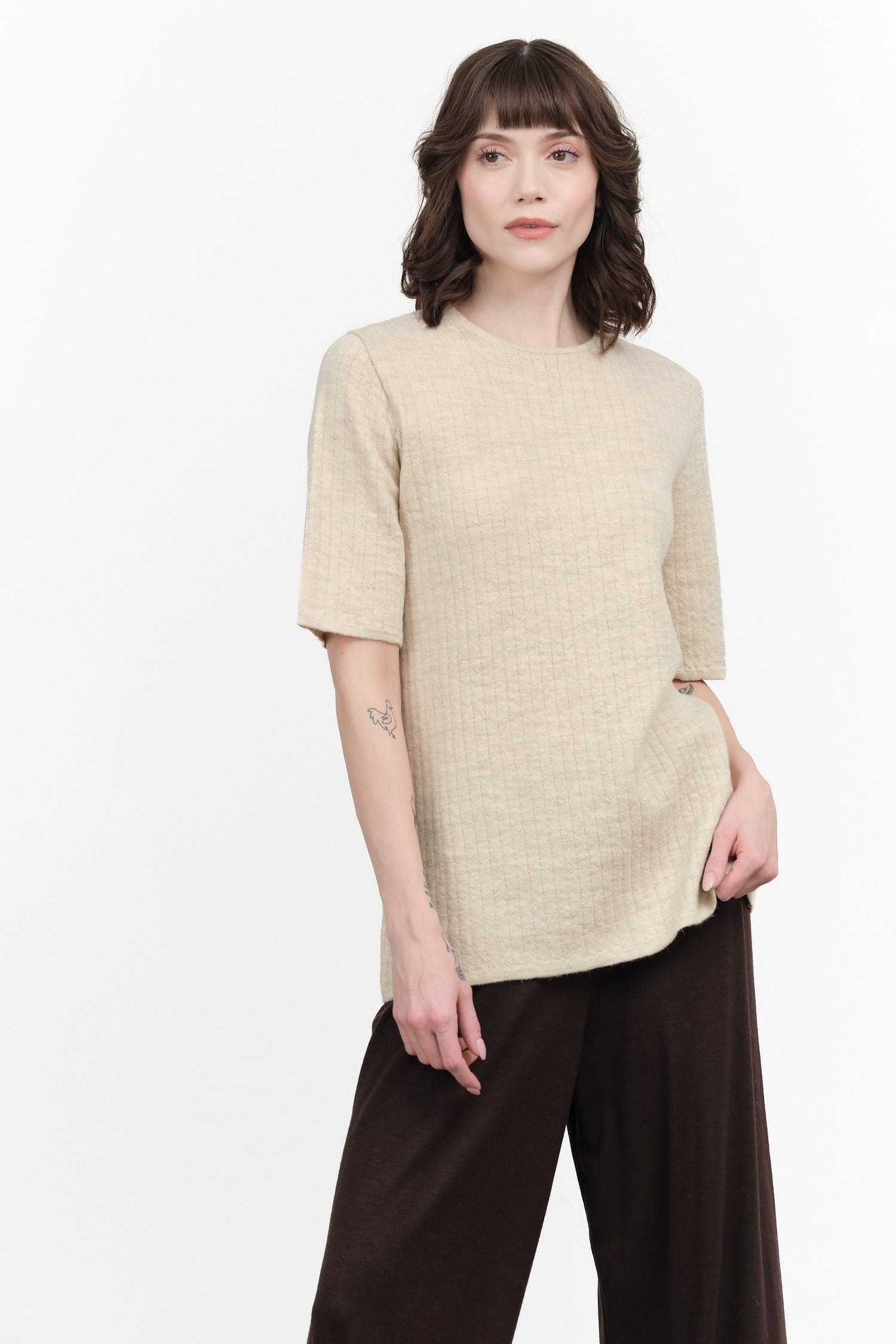 Lauren Manoogian Apparel Womens Sweaters Line Quilt Tee Ecru / 1