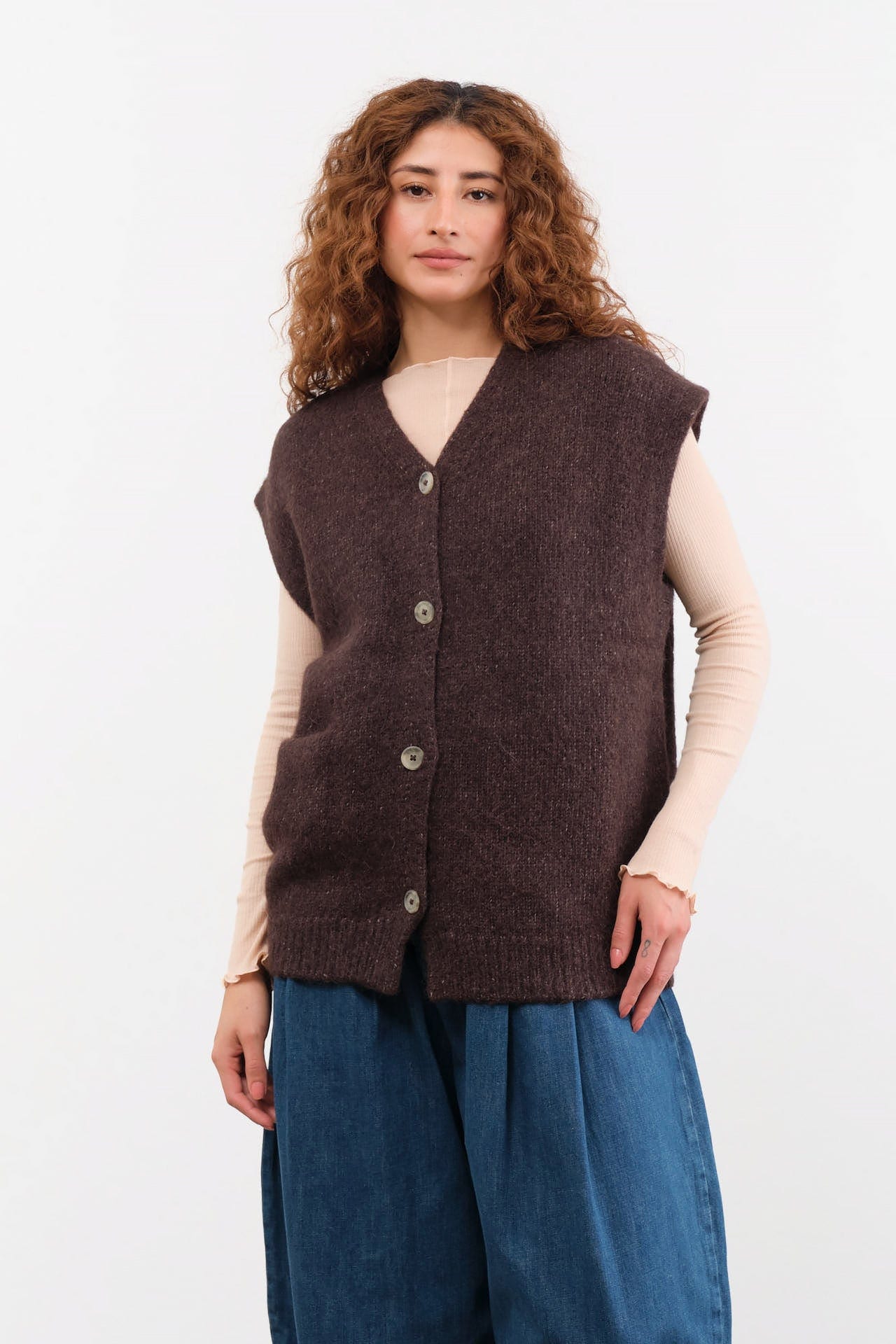 Lauren Manoogian Apparel Womens Sweaters Loft Vest in Soil